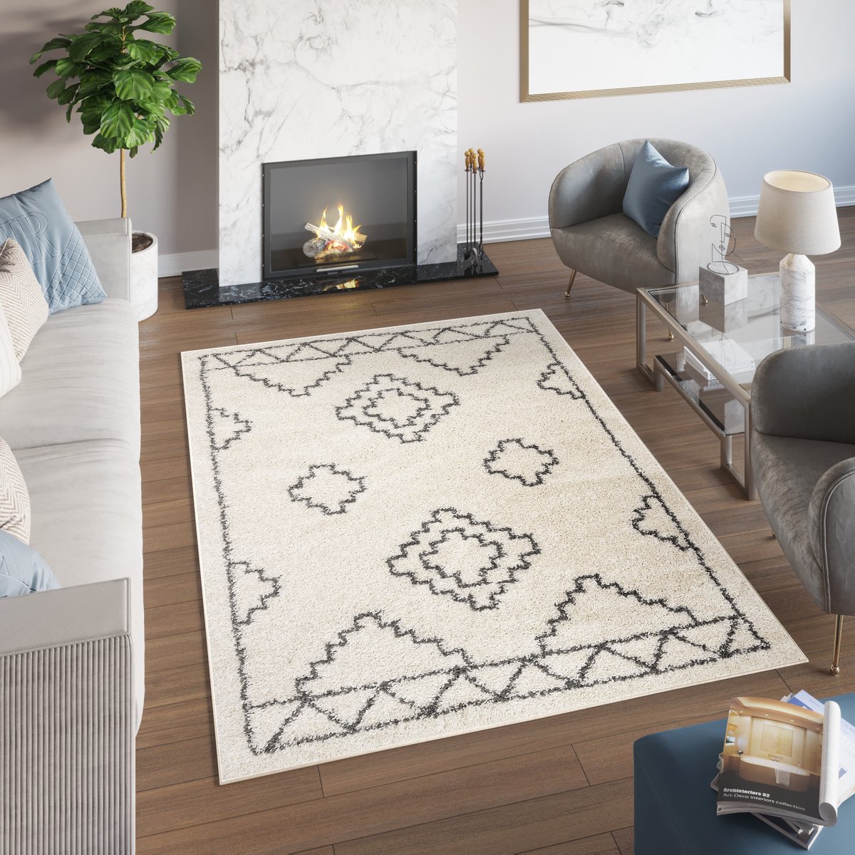 Tapiso Delhi Vloerkleed Beige Ethno Boho Modern Tapijt Maat- 60x100