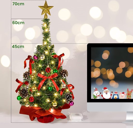 Yaheetech Set van 2 61 cm mini-kunstkerstboom met 35 warmwitte ledlampen en 12 dennenappels, kleine kerstboom, tafel, dennenboom voor kerstdecoratie, groen Yaheetech Set van 2 61 cm mini-kunstkerstboom met 35 warmwitte ledlampen en 12 dennenappels, kleine kerstboom, tafel, dennenboom voor kerstdecoratie, groen