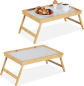 Relaxdays 2x bedtafel inklapbaar - tafeltje voor op bed - bamboe dienblad op pootjes