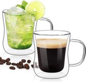 dubbelwandige latte macchiato glazen 2x350ml, set van 2 koffiekopjes van borosilicaatglas, koffieglas, theeglazen met handvat voor cappuccino, latte, thee, iced Americano, melk, sap, bier