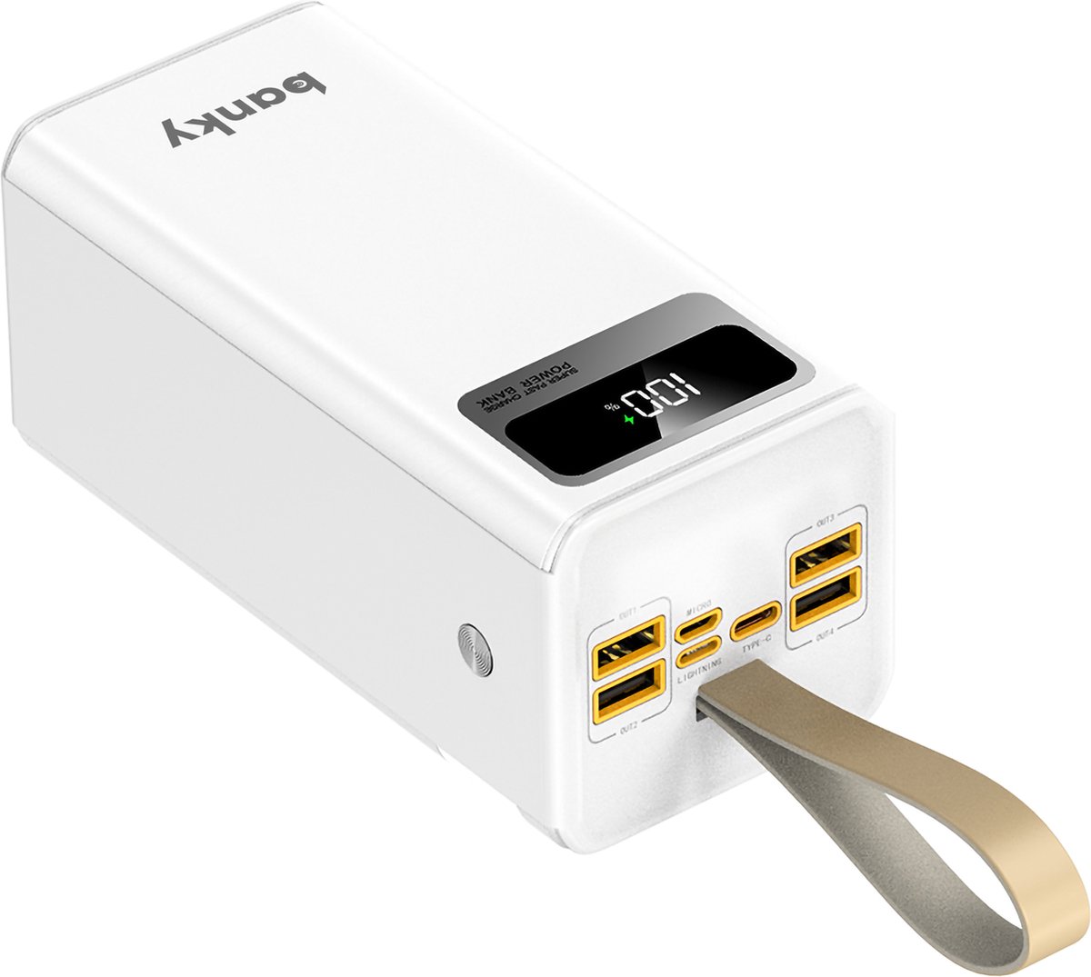 Banky - Powerbank 50.000 mAh - 22.5W - 4 x USB A / USB C - Fastcharge - Snelladen - Zaklamp - Digitale Display - Wit