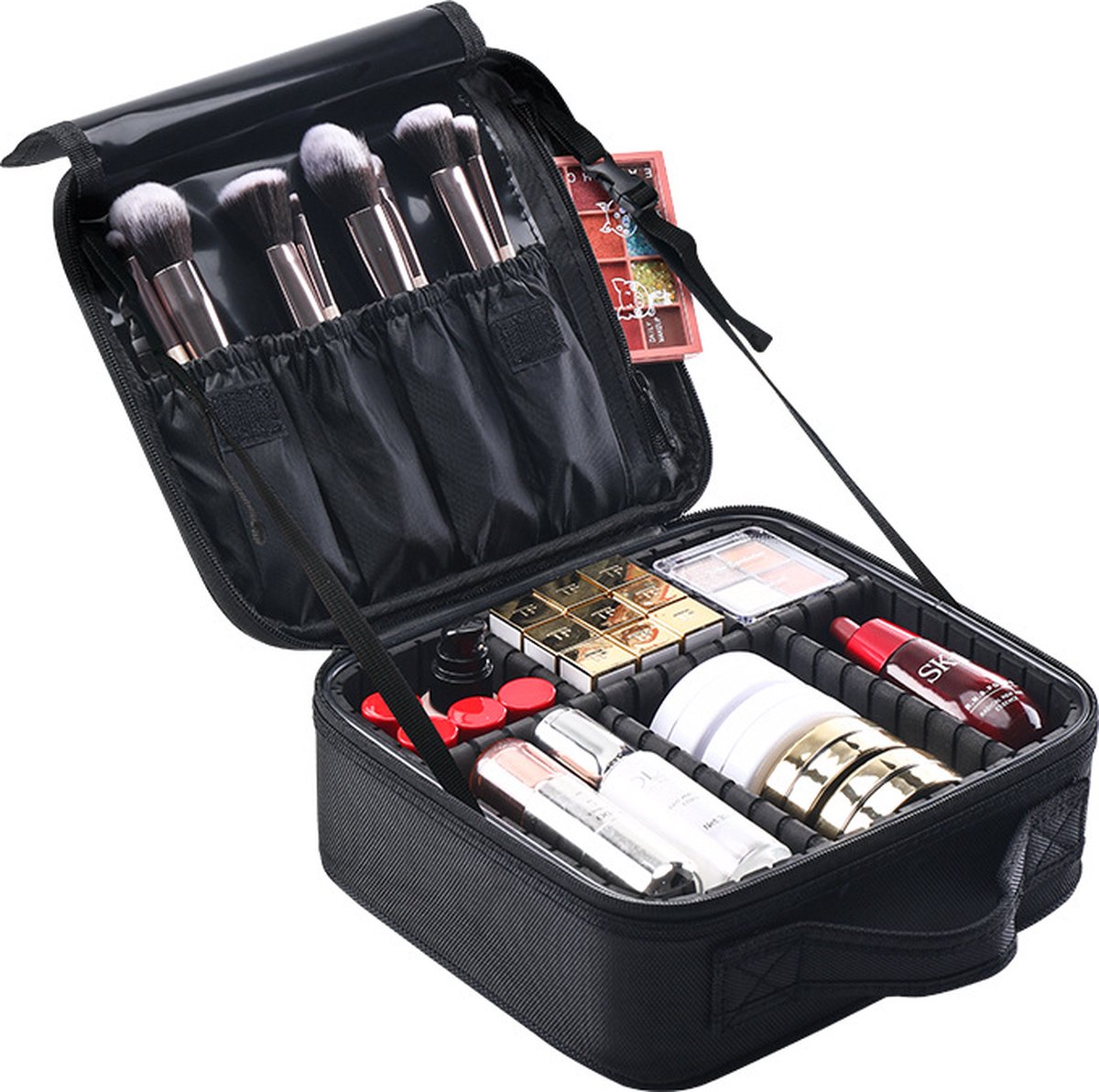 Make Up Organizer Make Up Koffer Beautycase Verstelbare Vakken Tas Makeup Reistas Zwart