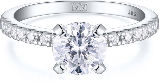 Finesse - Bague de fiançailles moissanite en or blanc 14 carats avec pierres latérales - 7 carats