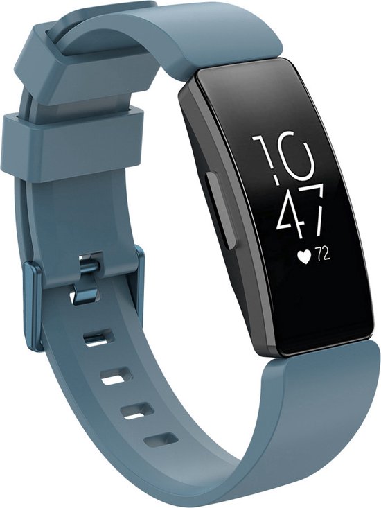 Blauw siliconen horlogebandje met gesp, om een smartwatch met zwart scherm.
