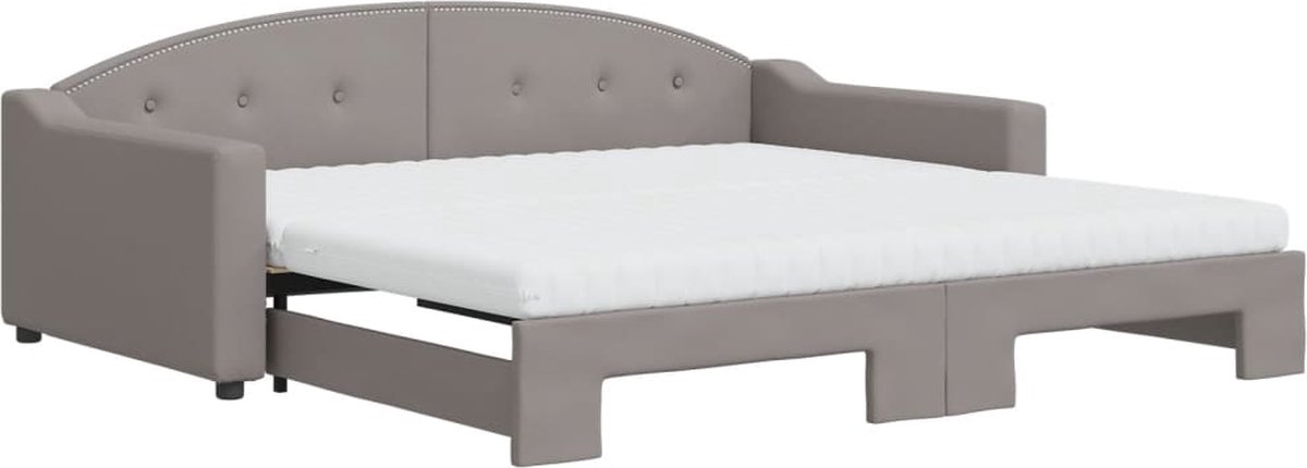 vidaXL Slaapbank - met - onderschuifbed - en - matrassen - 100x200 - cm - stof - taupe