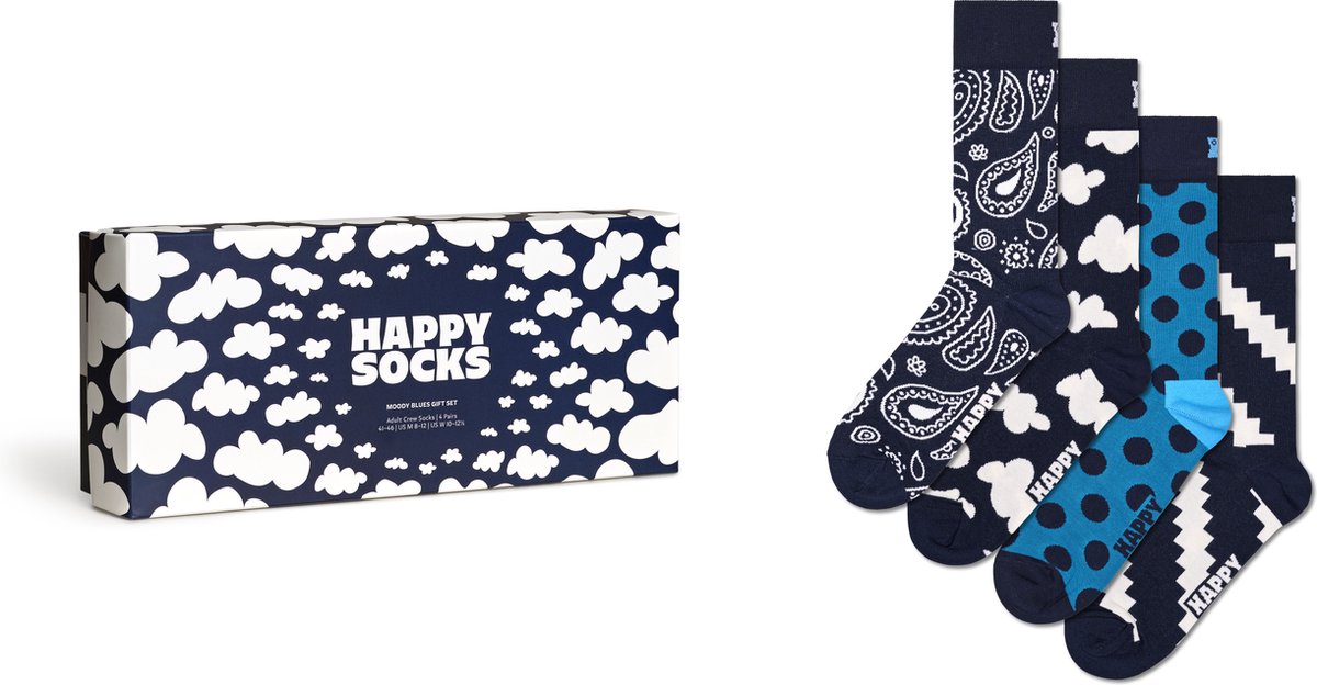 Happy Socks unisex giftbox 4P sokken moody blues zwart & blauw