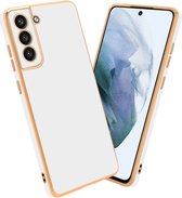 Cadorabo Hoesje geschikt voor Samsung Galaxy S21 FE in Glossy Wit - Goud - Beschermhoes Case Cover van flexibel TPU-silicone en met camerabescherming