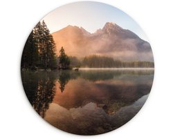 WallCircle® Wandcirkel 30x30 cm - Muurcirkel Landschap - Mist - Water - Bomen - Natuur - Planten - Muurdecoratie woonkamer - Wanddecoratie slaapkamer - Kamer decoratie accessoires - Ronde schilderijen - Woonaccessoires cirkel binnen