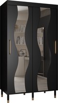 Zweefdeurkast met spiegel Kledingkast met 2 schuifdeuren Garderobekast slaapkamerkast Kledingstang met planken | elegante kledingkast, glamoureuze stijl (LxHxP): 120x208x62 cm - CAPS SEW (Zwart, 120 cm)