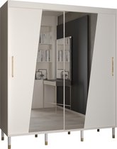 Zweefdeurkast met spiegel Kledingkast met 2 schuifdeuren Garderobekast slaapkamerkast Kledingstang met planken | elegante kledingkast, glamoureuze stijl (LxHxP): 180x208x62 cm - CAPS RHO (Wit, 180 cm) met lades