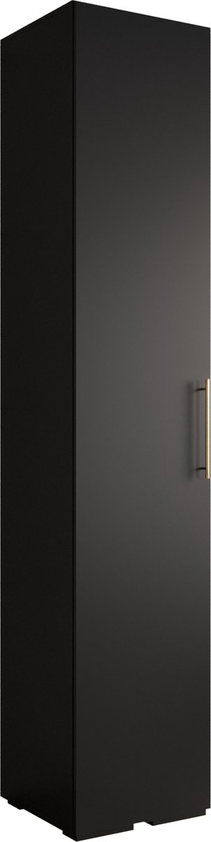 AJE Meubles B.V. Opbergkast Kledingkast met 1 draaideuren Garderobekast slaapkamerkast Kledingstang met planken | Gouden Handgrepen, elegante kledingkast, glamoureuze stijl (LxHxP): 50x237x47 cm - IVONA 3 (Zwart, 50 cm)
