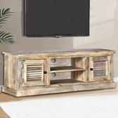 vidaXL TV-meubel Mangohout - 120 x 30 x 40 cm - Witgekalkt - Kast