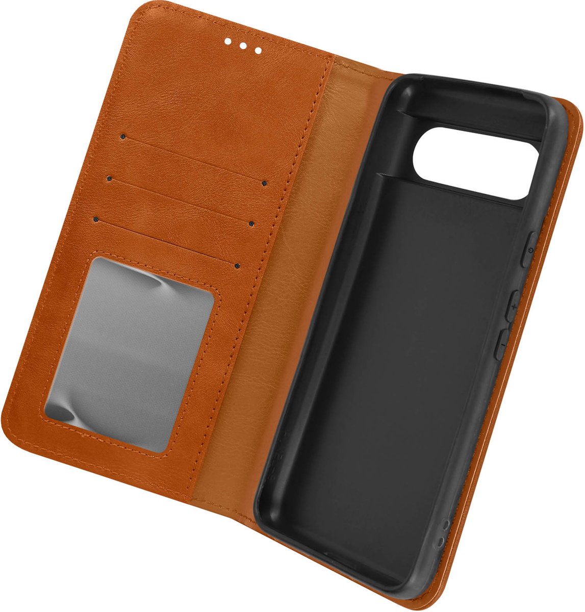 Avizar Foliohoes Geschikt voor Google Pixel 8 Portemonnee, Geo collectie, Bruin