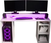 Game Bureau Gaming Desk met LED Verlichting Tafel Computer Bureau - (LxHxP): 50x90x138 cm - SHOT 1 (Wit + Violette LED)