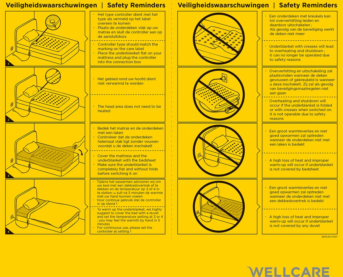 Wellcare Elektrische Warmtedeken WE-167UBAHD 100W Wit - afbeelding 3