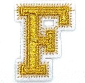 Alfabet Letter Strijk Embleem Patch Goud Wit Letter F / 3.5 cm / 4.5 cm