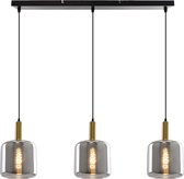 Olucia Keanu - Moderne Hanglamp - 3L - Aluminium/Glas - Grijs;Zwart - Rechthoek