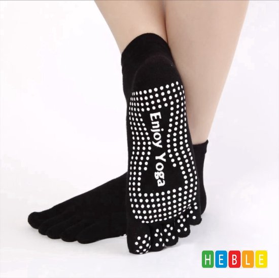 *** 2 Paar Yoga sokken met antislip - Zwart - Tenensokken - Sport sokken - maat 36 tot 40 - van Heble® *** van Heble® — afbeelding 3