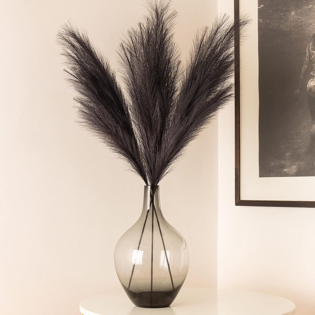 3 Stengels zwart pampasgras groot, kunstmatig pampasgras, pluizige kunstplanten, bloemen voor staande vaas, boho woondecoratie Halloween, decoratieve kunstplanten voor slaapkamer en woonkamer
