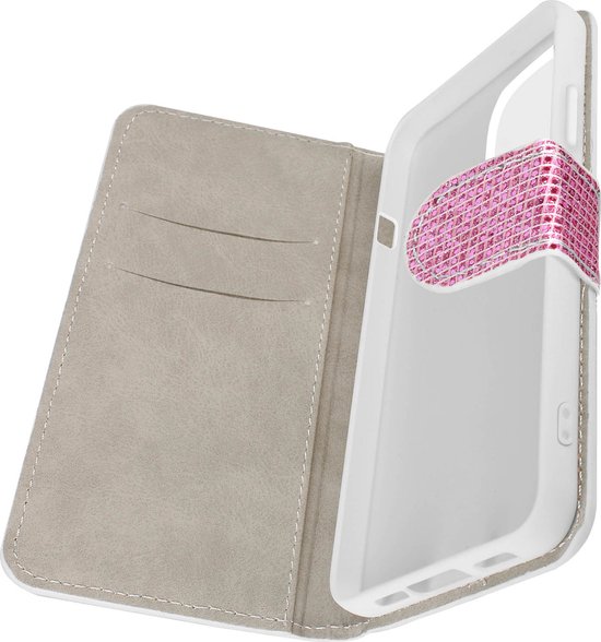 Glitter adaptées à Apple iPhone 15 Plus , portefeuille intégré, édition Disco Glam - Rose