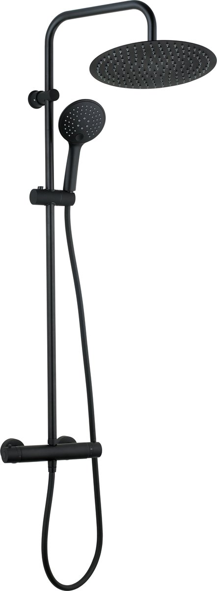 Luzzo® Zwarte Regendouche XL 30 cm met Thermostaatkraan - 30 cm Zwart - Luzzo