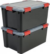 Boxes All-Weather Box, lot de 2, AT-L, pour conditions de stockage difficiles, plastique, noir, 50 L, 59 x 39 x 29 cm