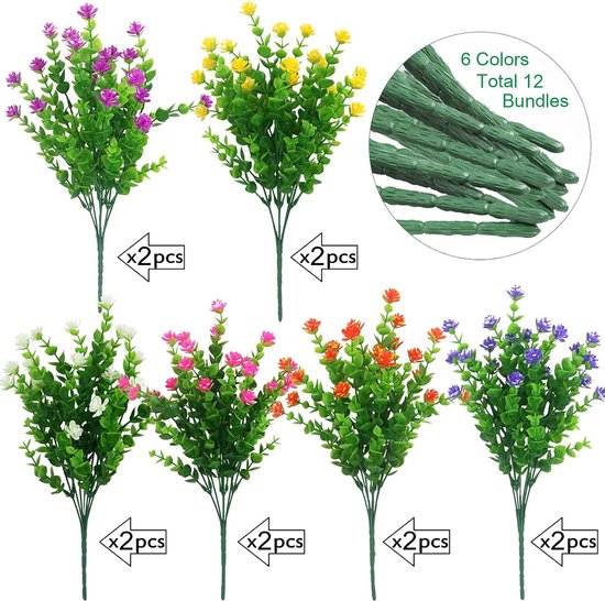 Kunstbloemen, 16 bundels voor buiten, uv-bestendig, namaakbloemen, vervaagt niet, kunstkunststof
