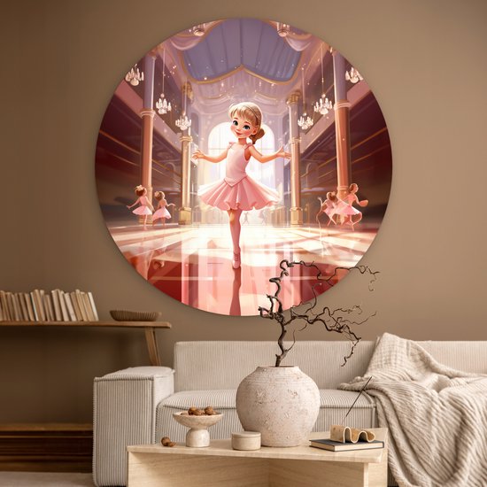 Muurcirkel kinderkamer - Wandcirkel ballerina - Meisjes - Kinderen - Schilderij rond - Meisjeskamer - Muurdecoratie rond - Ronde wanddecoratie - 150x150 cm - Ronde schilderijen - Wandcirkel - Muurcirkel binnen