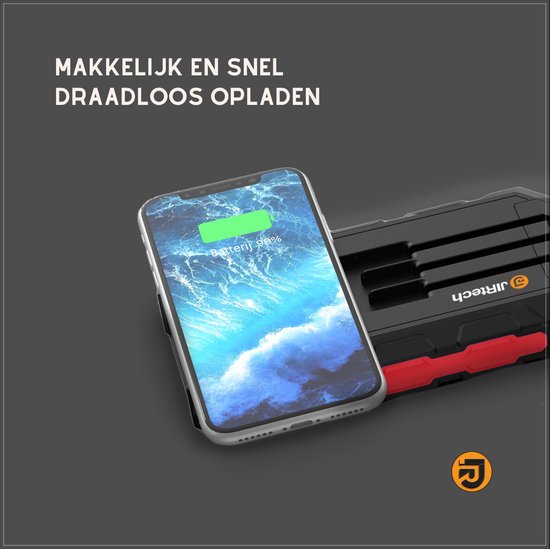 JIR Tech® - Solar Powerbank 30 000 mAh - Ingebouwde kabels - Solar Charger - Powerbank Zonneenergie - Draadloos opladen - Wireless charger - Snellaadfunctie - Snel Laden - Rood - Usb C - Noodpakket - Zaklamp - Meerdere Apparaten