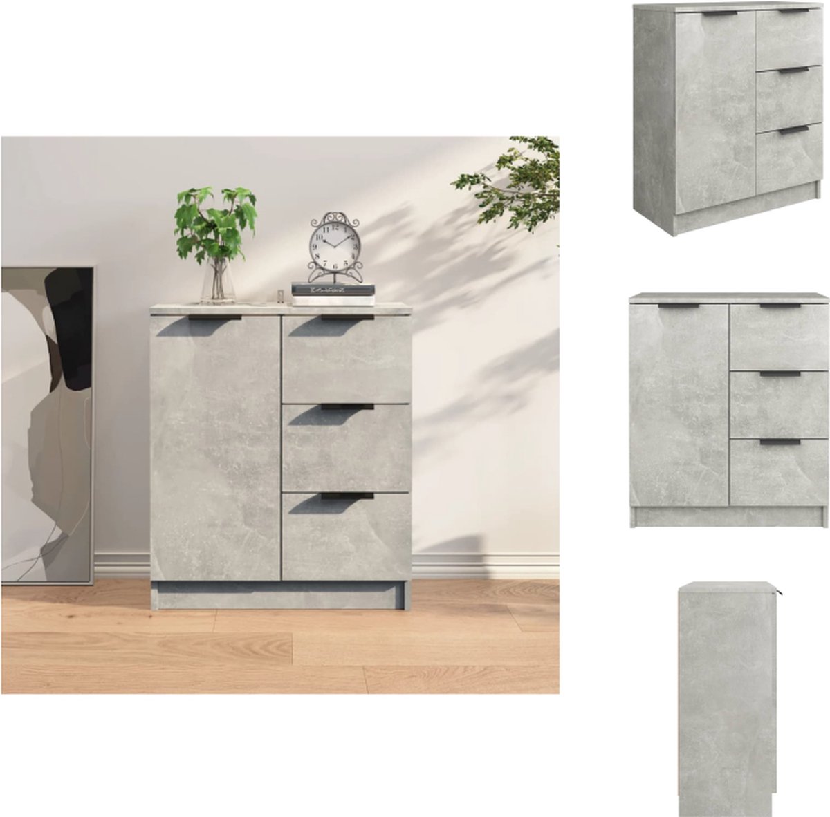 VidaXL Dressoir Bewerkt Hout 60x30x70 cm Betongrijs Keukenkast
