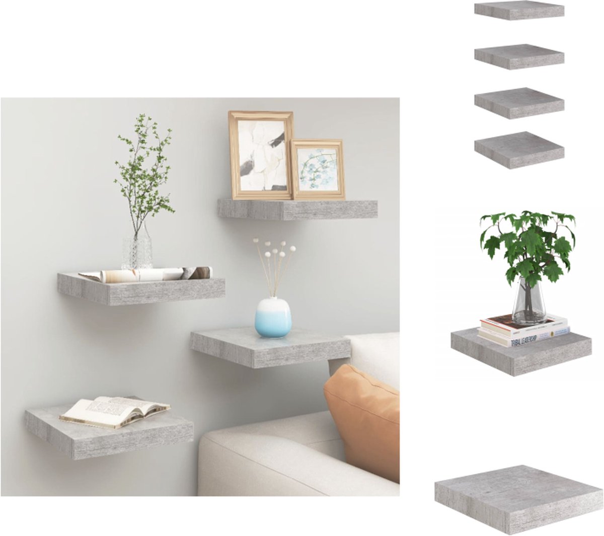 VidaXL Wandschap Decoratief Meubel 23 x 23.5 x 3.8 cm Betongrijs Wandsteun