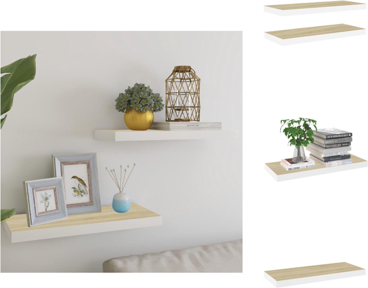 VidaXL Wandschap Metaal 60 x 23.5 x 3.8 cm Eiken en Wit Honingraat MDF Wandsteun