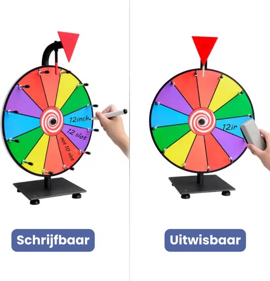 QWORK 50 cm Rad van Fortuin Multicolor, 10 secties, gemakkelijk te schrijven en schoon te maken, voor bordspel, loterijspel, verkoopbevordering