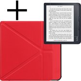 Hoes Geschikt voor Kobo Libra 2 Hoesje Bookcase Cover Book Case Hoes Sleepcover Met Screenprotector - Rood.