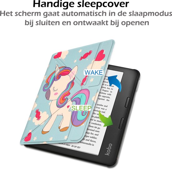 Hoesje Geschikt voor Kobo Sage Hoes Book Case Trifold - Hoes Geschikt voor Kobo Sage Hoesje Book Cover Met Screenprotector - Eenhoorn van Hoesje  — afbeelding 3