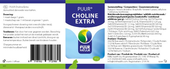 PUUR Choline Extra - 50 gram - Kat - Alternatief product voor Cholodin Kat - Puur