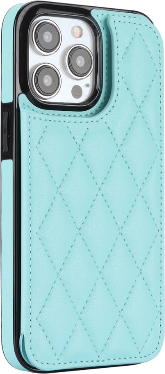 Hoesje geschikt voor iPhone 13 - Backcover - Pasjeshouder - Kunstleer - Turquoise