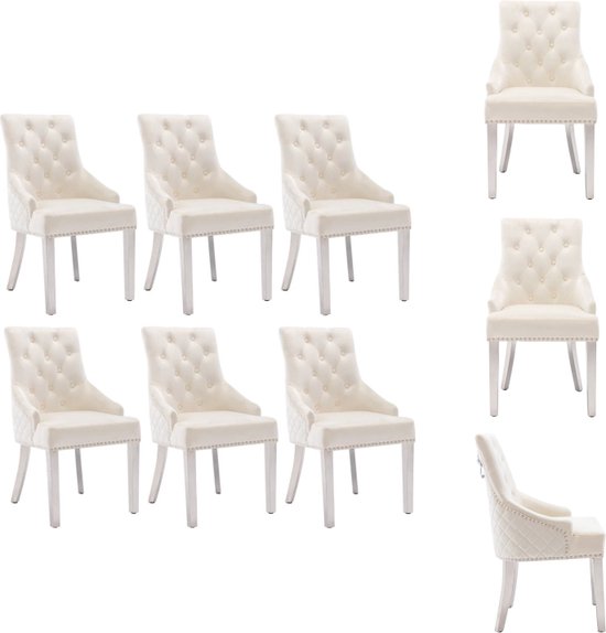 vidaXL Eetstoelen - Houten frame - Fluweelbekleding - Crème - 52x62x94 cm - Inclusief 6 stoelen - Eetkamerstoel