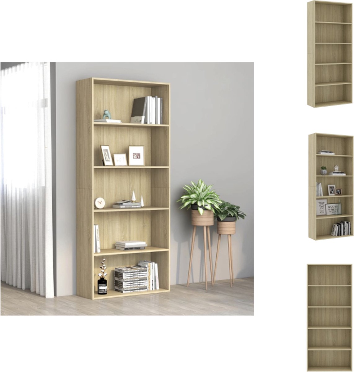 VidaXL Boekenkast Hoge 80 x 30 x 189 cm Sonoma Eiken Kast