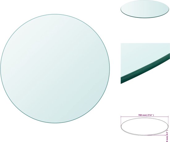 vidaXL Tafelblad Gehard Glas - 700mm Diameter - 8mm Dikte - Tafelonderdeel