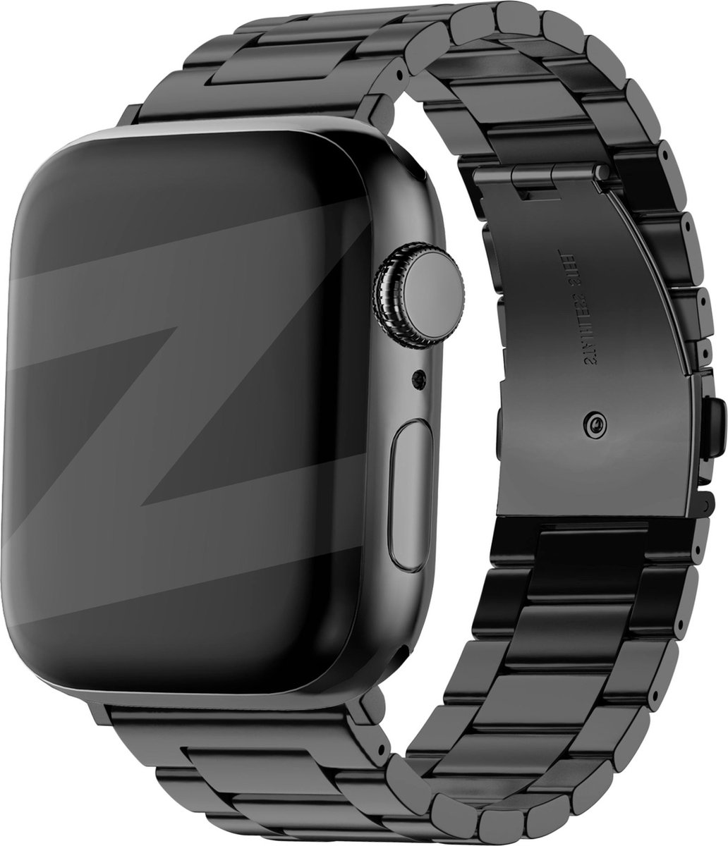 Bandz stalen band 'Classic' geschikt voor Apple Watch 1/2/3/4/5/6/8/9/10/11/SE(2-3)/Ultra(2-3) - maat: 44mm / 45mm / 46mm / 49mm - Hoogwaardig stalen materiaal - Gemakkelijk in te korten met de meegeleverde toolkit - zwart stalen Apple Watch bandje