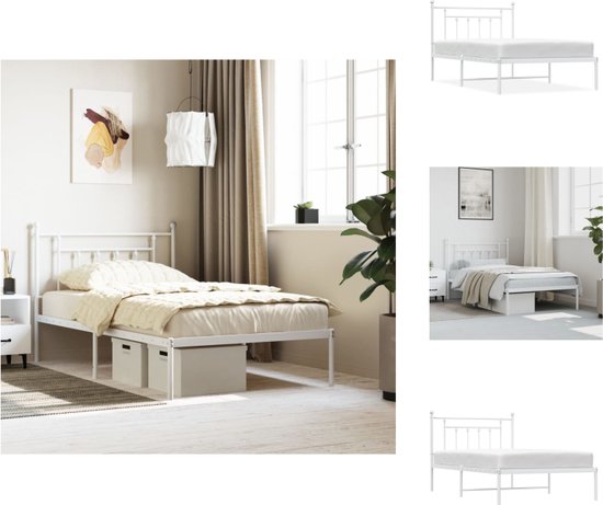 vidaXL Bedframe Classic - Metaal - 207x112x97 cm - Wit - Bed