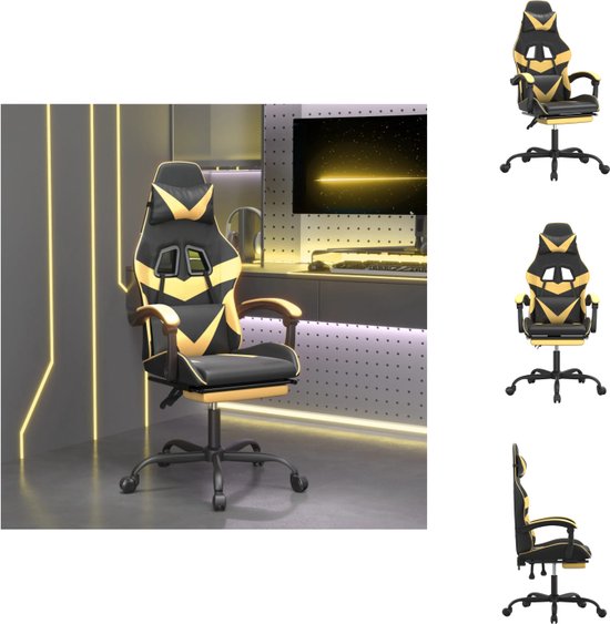 vidaXL Chaise de jeu - Zwart/ Or - Simili cuir - Réglable - Avec coussins et repose-pieds - Chaise de bureau