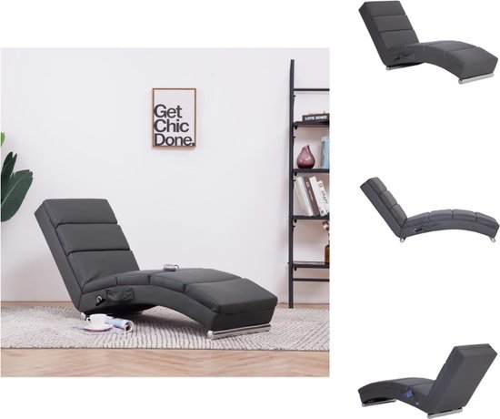 vidaXL Chaise longue - Massage - Verwarming - Grijs - 155 x 51 x 71 cm - Fauteuil