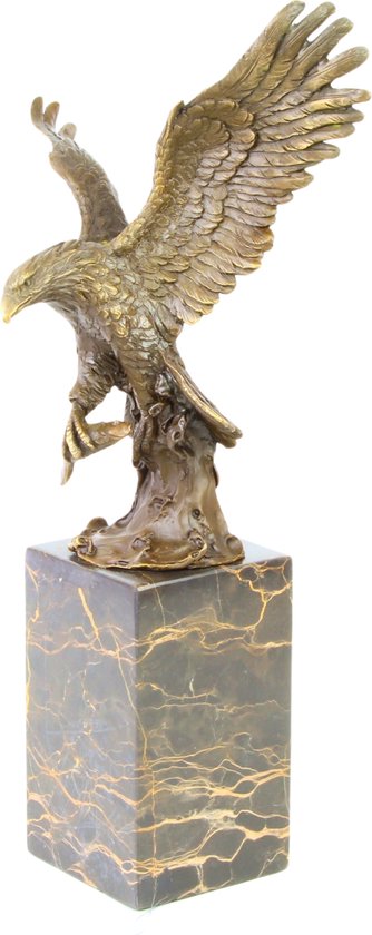 Adelaar Beeld - Bronzen Kunst Sculptuur - Gesigneerd Kunstwerk op Marmer Sokkel - Brons Decoratie Beelden - Woondecoratie Kantoor Interieur - Dieren Vogel Roofvogel Cadeau