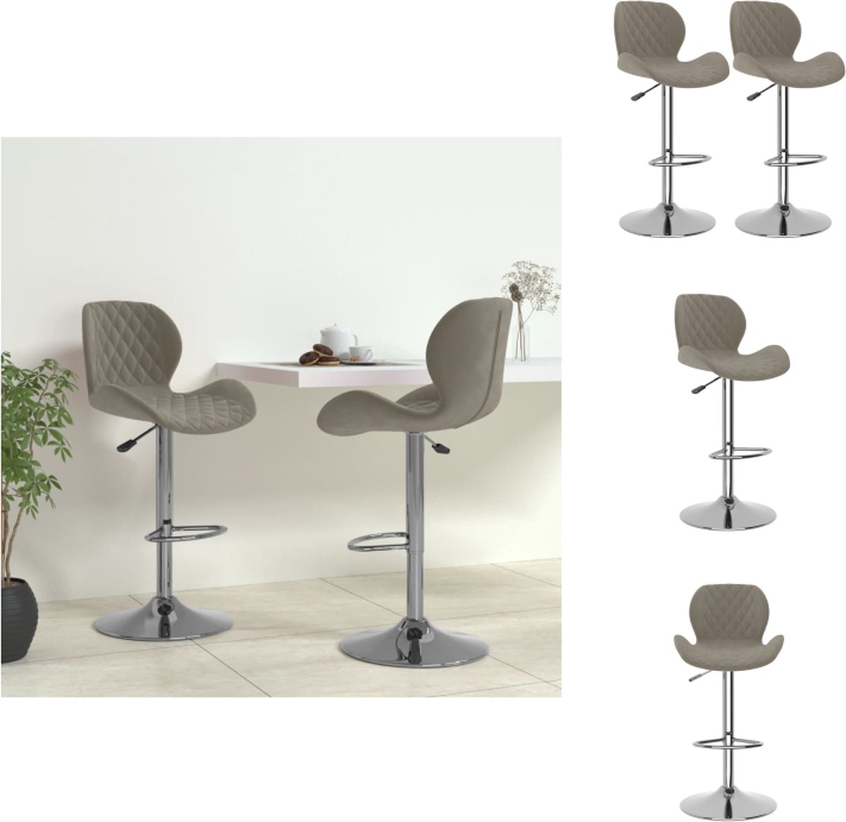 VidaXL Barstoelen Fluweel Lichtgrijs 39 x 51 x (89-111) cm Verchroomd staal Barkruk
