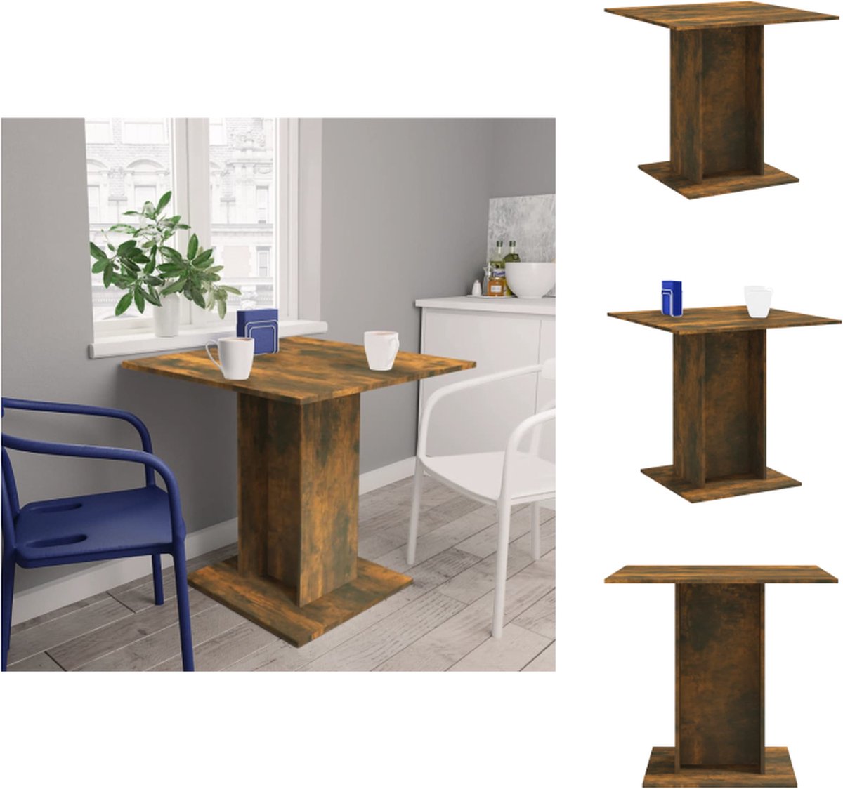 vidaXL Eettafel - 80x80x75 - cm - bewerkt - hout - gerookt - eiken