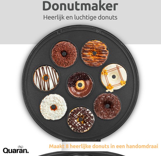 Quaran Donutmaker - 8 Donuts - Bakindicatielampje - Antiaanbaklaag - Handvat met goede grip - Mini donutmaker - Zwart van Quaran — afbeelding 3