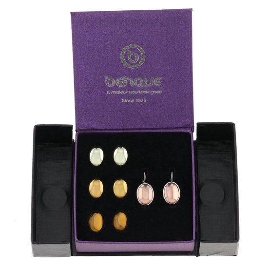 Boucles d'oreilles Behave - femme - couleur argent - boucles d'oreilles serties de 4 pierres interchangeables