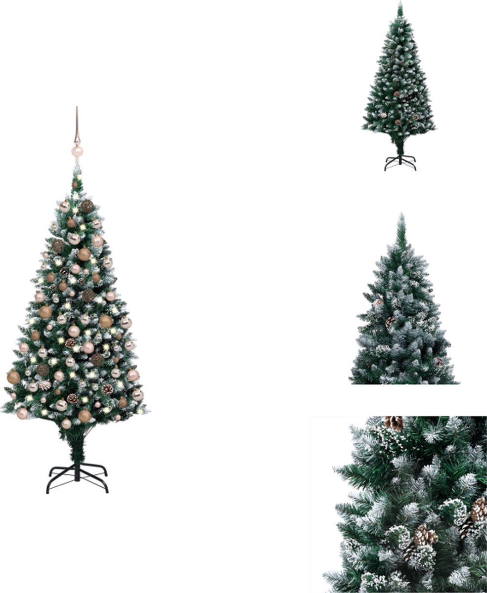 vidaXL Kerstboom Sneeuw 180 cm - LED Verlichting - Met Dennenappels en Kerstballen - Decoratieve kerstboom